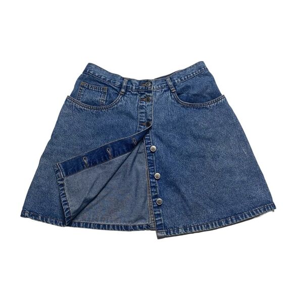 Vintage Bill Blass Button Front Denim Mini Skirt Blue Sz 12 - Picture 2 of 13